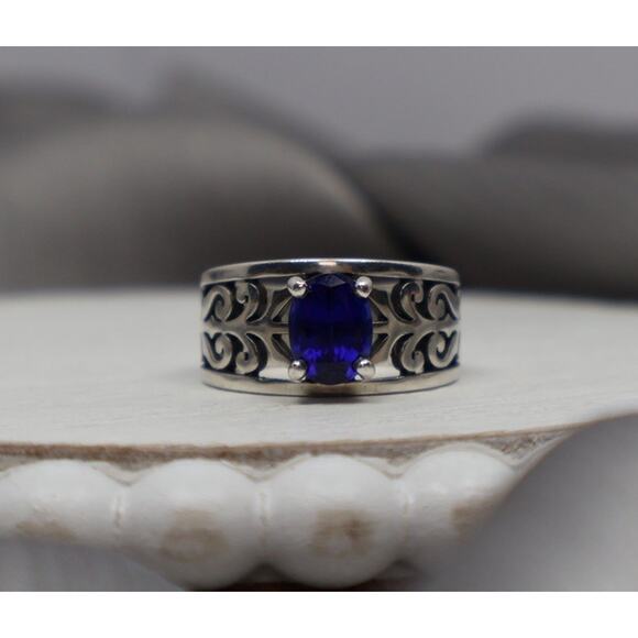 James Avery 925 Adoree Lab Created Blue Sapphire Ring 5.38G/sz6 - Picture 1 of 5